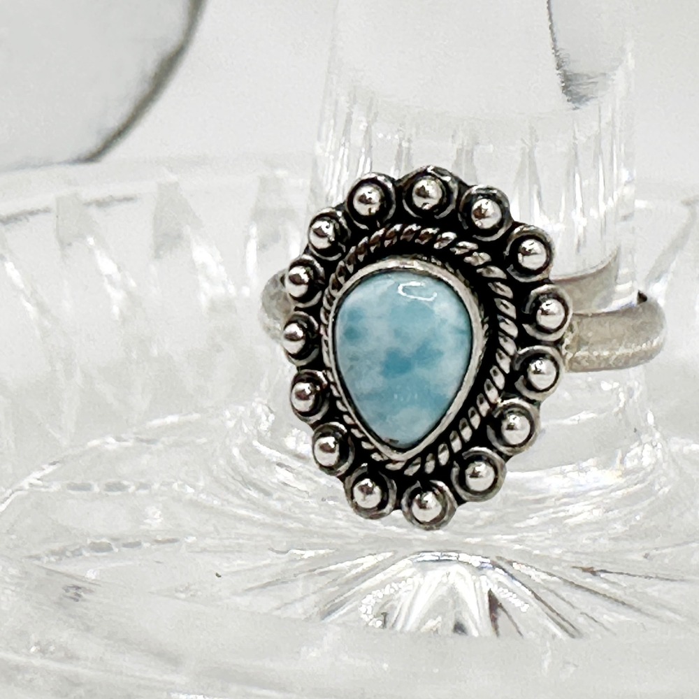 NEW Larimar Teadrop Cut .925 Sterling‎ Silver Ring Sz 8 Bezel Southwestern